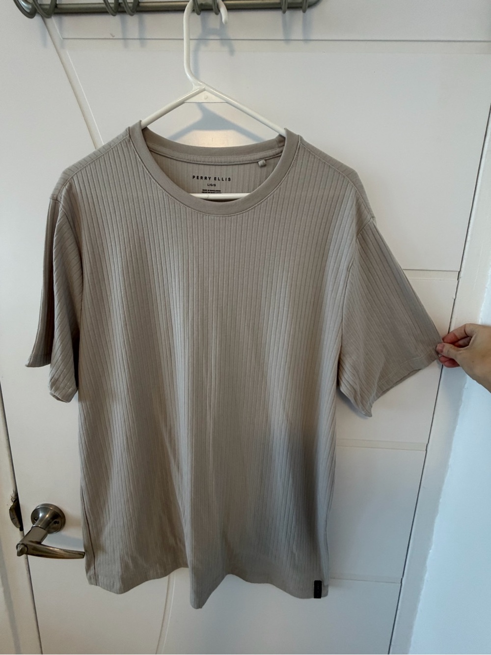 Perry Ellis Short-Sleeve Ribbed Crew in Taupe